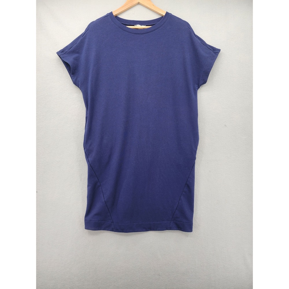 Caslon Blue Organic Cotton Sweatshirt Dress XS Short Sleeve Pocket Shift Mini